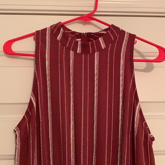 Maroon and White Striped Women’s Jumpsuit - Picture 3 of 6